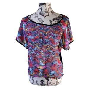 H.I.P. Happening In The Present Multicolor Sheer Front Short Sleeve Top Size M